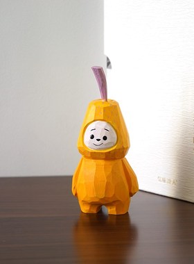 梨人公仔手工木雕小摆件卡通可爱木质治愈系桌面装饰品礼物儿童