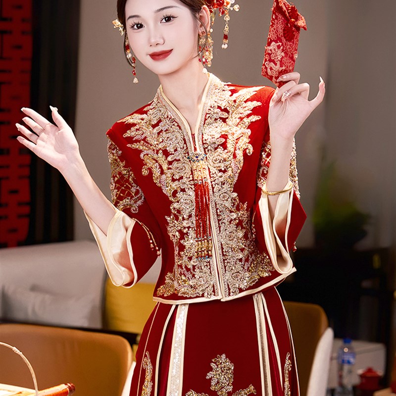 V领禧语秀禾服新娘2024新款中式礼服婚服结婚秀和服大码嫁衣夏季