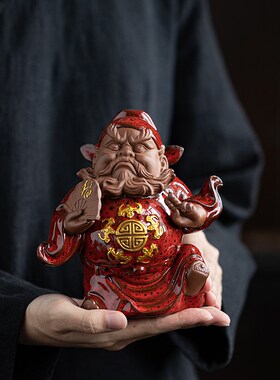 中式禅意紫砂陶瓷钟馗赐福摆件创意家居玄关电视柜桌面茶室装饰品