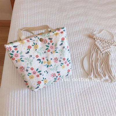 【YUU布包】温柔奶油色碎花小号手提棉布袋便当包妈咪包铝膜加厚