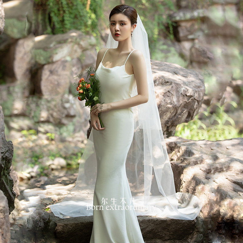 2022新款新娘结婚礼主婚纱头纱简约双层超仙森系拖尾超长款头纱
