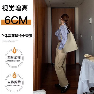 小个子裤子150卡其色九分工装阔腿裤女百搭显高145休闲直筒长裤潮
