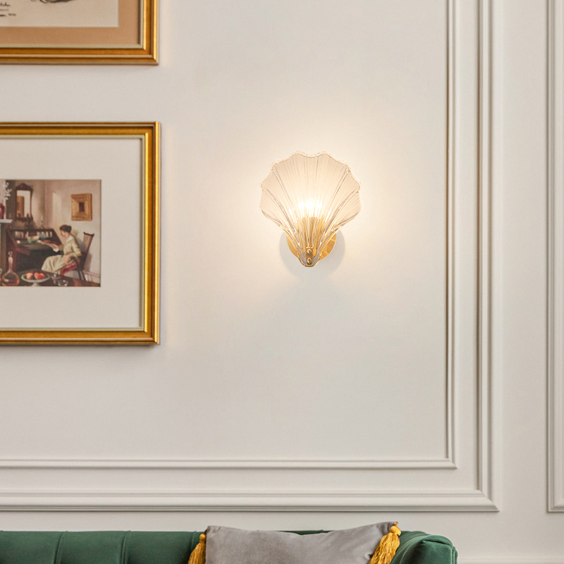 轻奢床头壁灯北欧现代简约贝壳水晶灯网红高档卧室客厅过道墙壁灯
