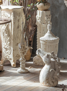 现代装饰摆件玄关落地创意复古雕刻简约工艺壁炉婚纱摄影拍摄道具