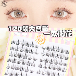 梦鹿2025新款假睫毛贴女自然免胶太阳花10排透明梗女团送胶水镊子