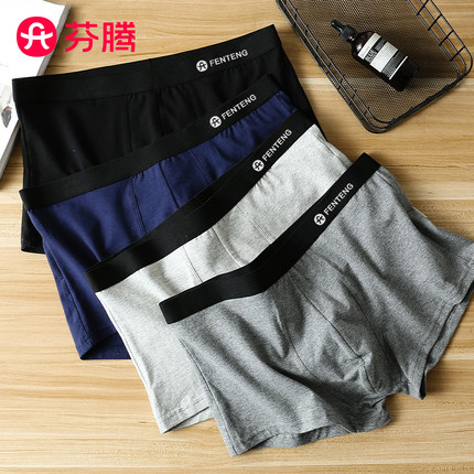 3条 芬腾男士内裤男生纯棉7A抗菌裆大码宽松男款四角透气平角短裤