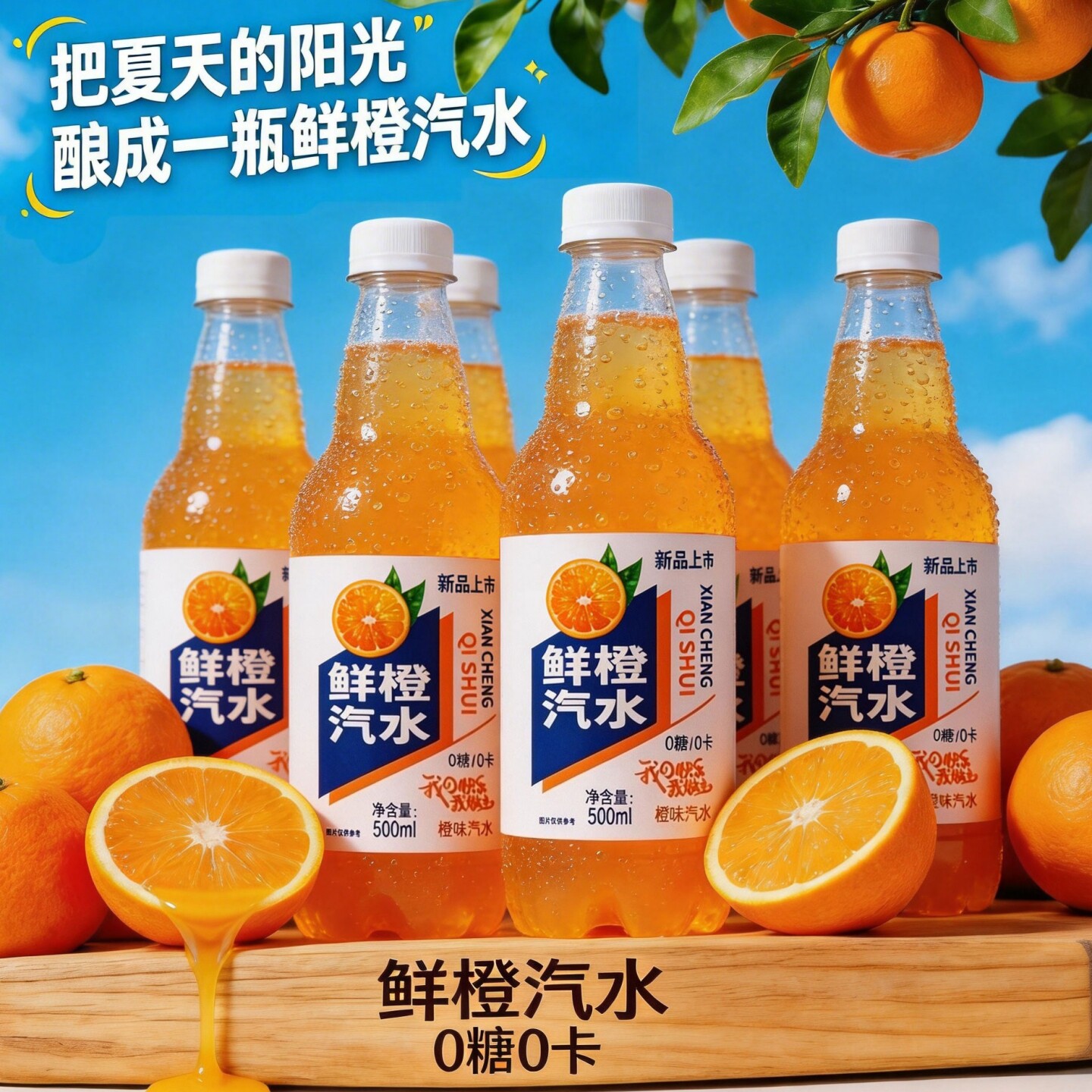 【夏日畅饮】9瓶鲜橙汽水500ML/瓶劲爽气泡大餐解腻解渴饮料
