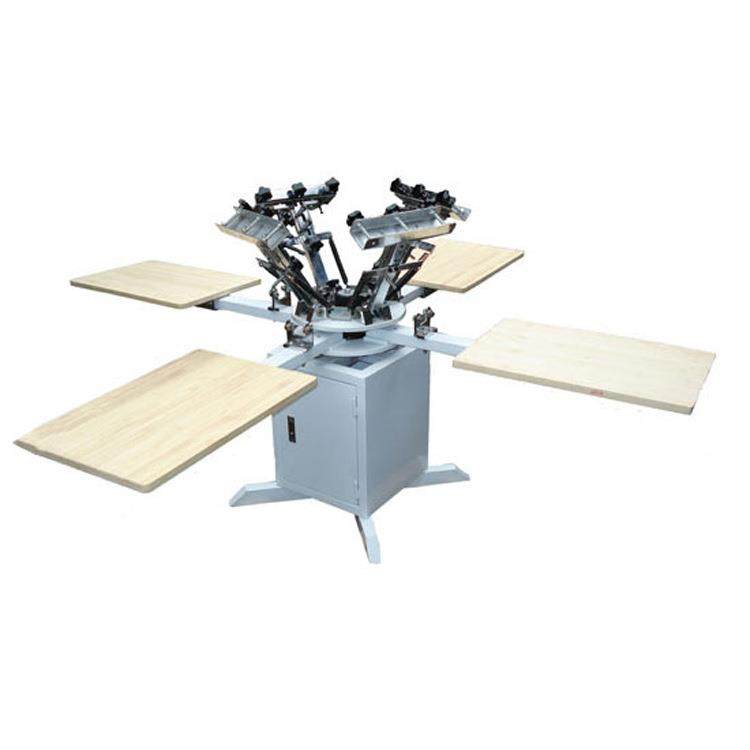 老款四色四工位双轮转丝印机广州4色丝网印花机厂家直销