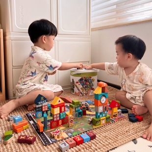 PEATOYS · 婴幼儿大颗粒城市情景益智实木积木桶送礼自用优选