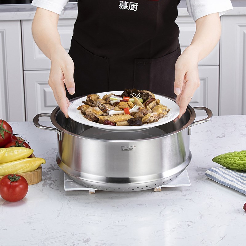 慕厨蒸笼加高加深304不锈钢家用蒸格蒸屉汤锅蒸锅配件28/30/32cm