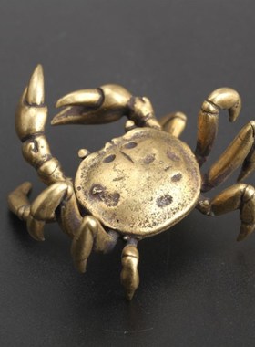 《横财将军》纯铜实心螃蟹盖置茶道茶玩摆件乌龟青蛙动物茶宠香插