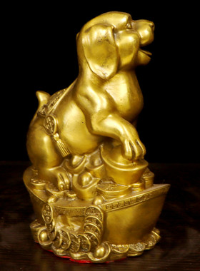 纯铜十二生肖狗金钱元宝狗招财进宝聚宝盆狗家居装饰客厅办公摆件