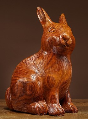 花梨木雕兔子摆件实木动物工艺礼品摆饰家居客厅电视柜装饰摆设生