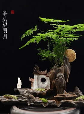 宽和 流水器创意陶瓷小型鱼缸循环抽水泵新中式家居玄关雾化摆件