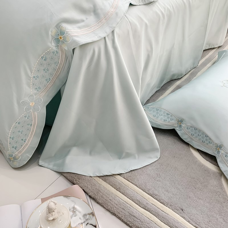 小清新120支长绒棉四件套少女心立体花蝴蝶刺绣被套床单床上用品4