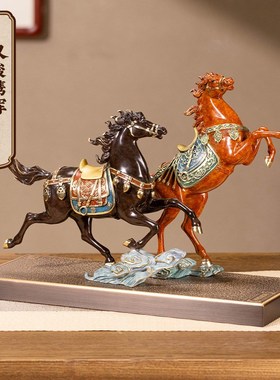 朱炳仁铜 骏携辉马摆件玄关电视柜桌面书房装饰企业乔迁送礼