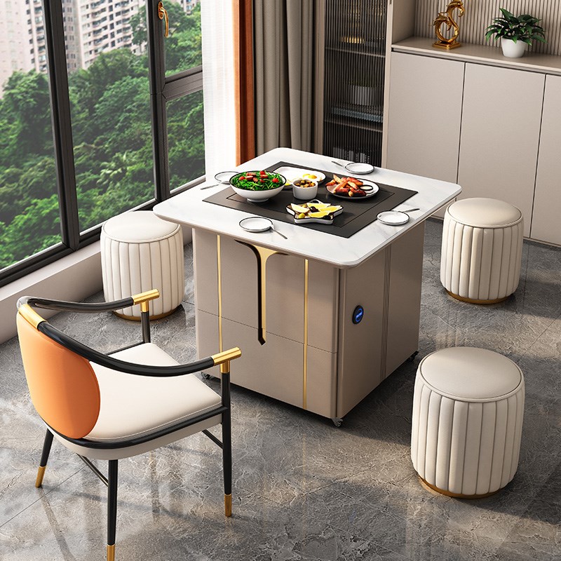 岩板升降茶台家用小户型多功能茶几电动一体阳台泡茶桌椅