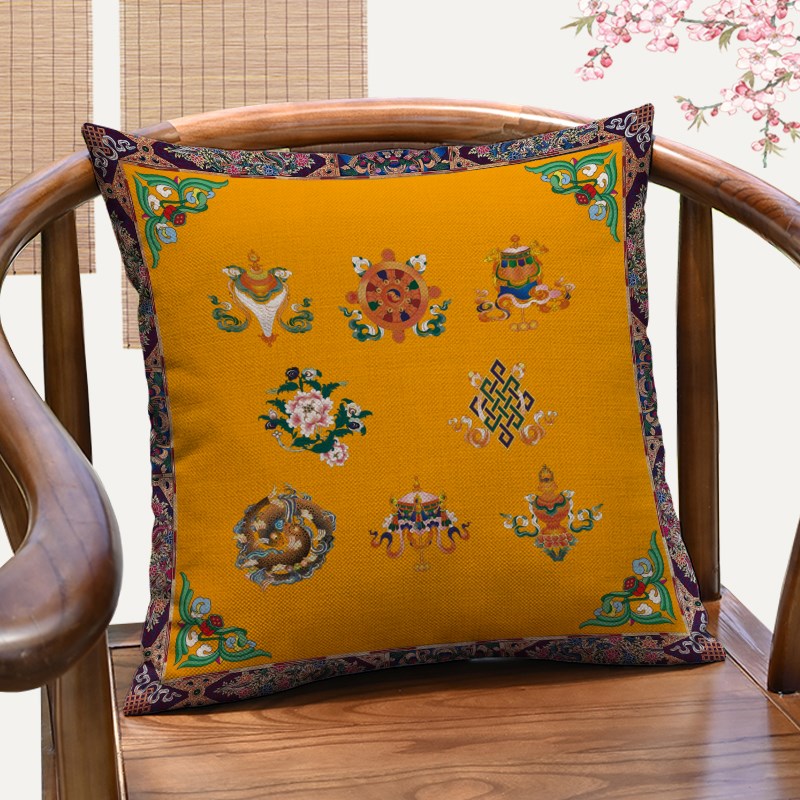 藏式吉祥八宝客厅靠垫中式民族风办公室抱枕红木沙发茶室靠枕含芯