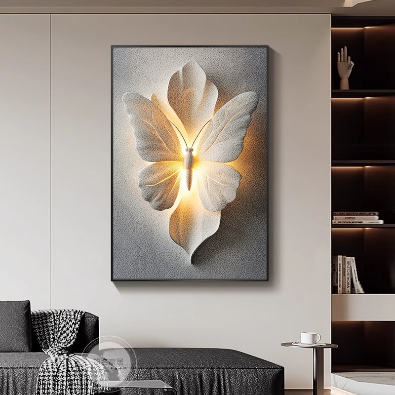 高级感蝴蝶客厅装饰画浮雕立体砂岩沙发背景墙落地画玄关砂岩壁画