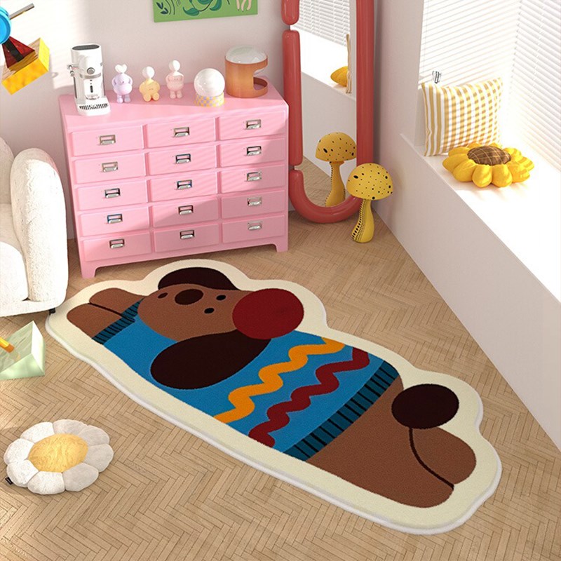 卡通小狗卧室床边毯加厚仿羊绒儿童房异形毛绒长条可机洗防滑地毯