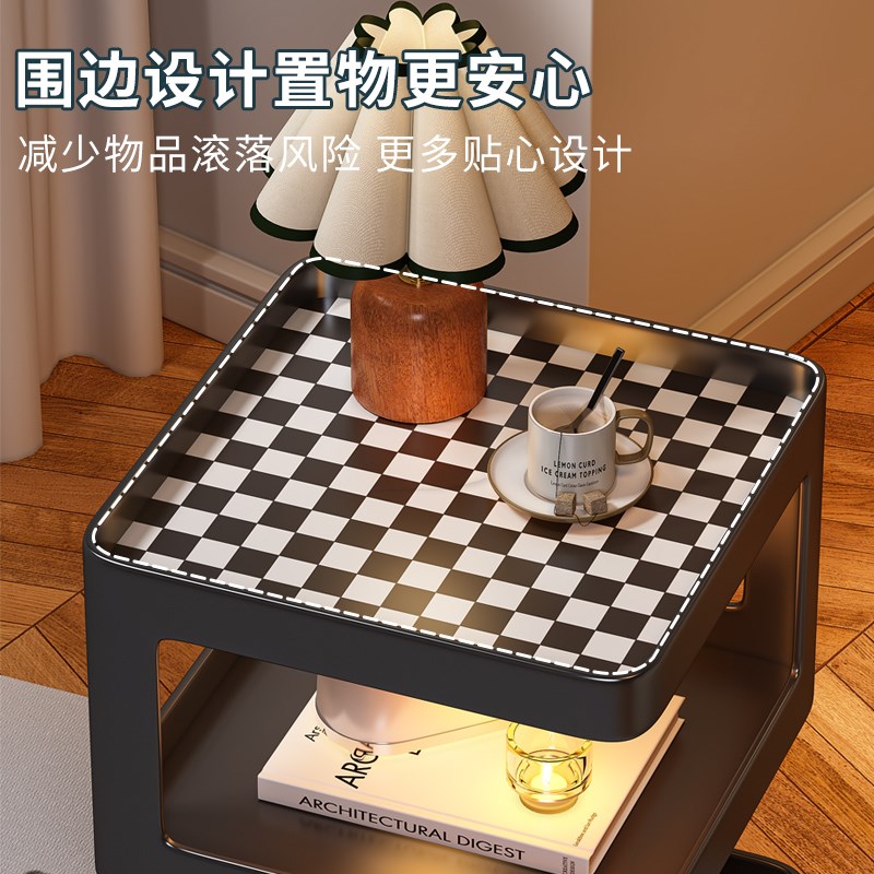 可移动沙发边几奶油风茶几现代岩板小桌子床头侧边柜小户型小推车