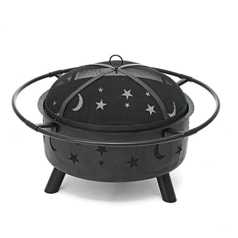 新的黑色铁丝网高质量的火坑圆形加热炉火盆炉与冬季烧烤火炉篝火