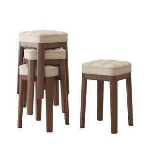 胡桃木叠放餐椅家用现代实木小户型方凳软包梳妆凳