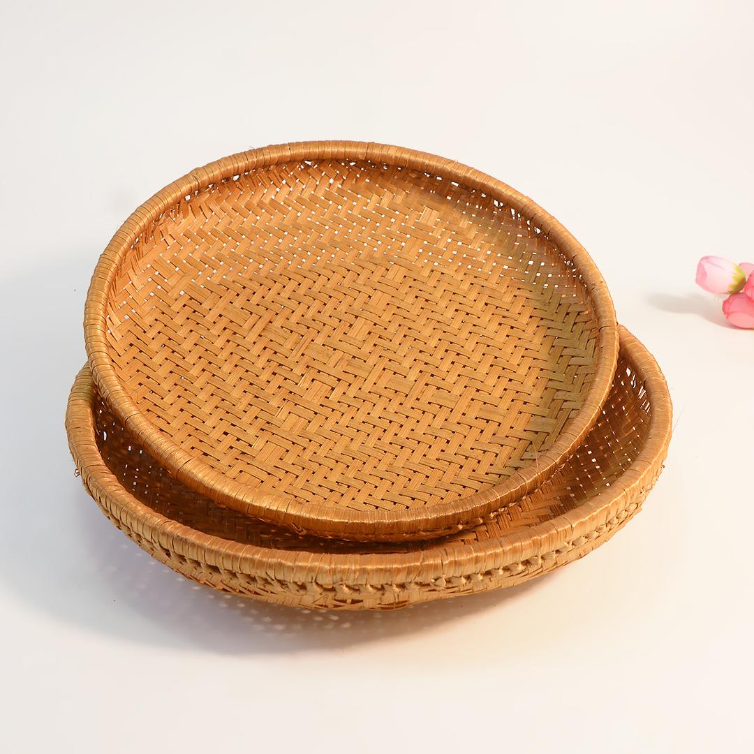 竹编制品圆形簸箕农家用晾晒托盘孔水果茶点竹篮竹盘果盘烟熏竹筐