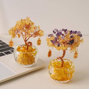 天然黄晶发财树神小摆件工位店铺财办公室玄学好运桌水面JSC装饰