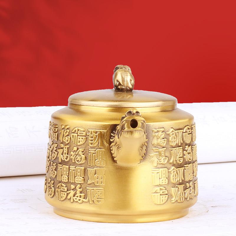纯把铜茶壶黄铜水酒壶婚 百福手壶关公财神家用供佛UOL壶庆入宅送