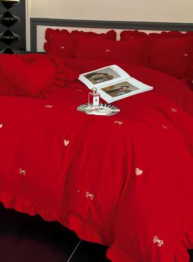 【送抱枕年】冬红色珊瑚绒牛奶绒四件套结婚OSY乔迁过庆婚床季上