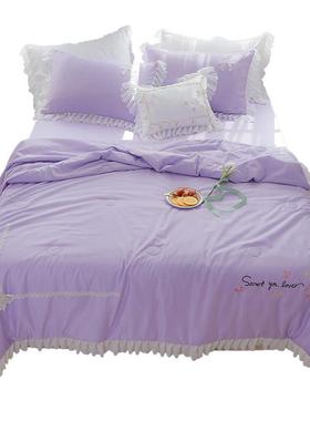 夏季少女心冰丝空调被夏凉天0H2856被四机件夏公主风可洗套双人夏