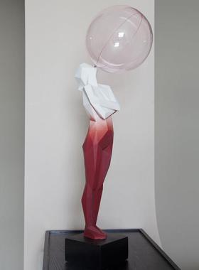 吹泡泡厅摆女孩红色渐变物雕塑人雕像客艺术件美容院医美LAZ软装