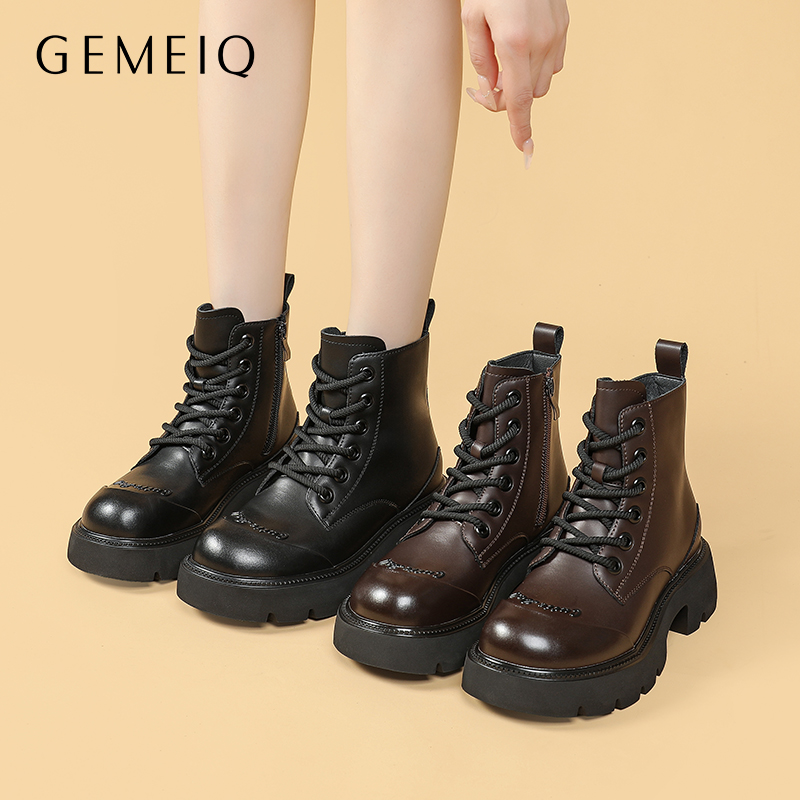 GEMEIQ/戈美其时尚百搭潮流厚底系带休闲清仓时装靴马丁靴女靴