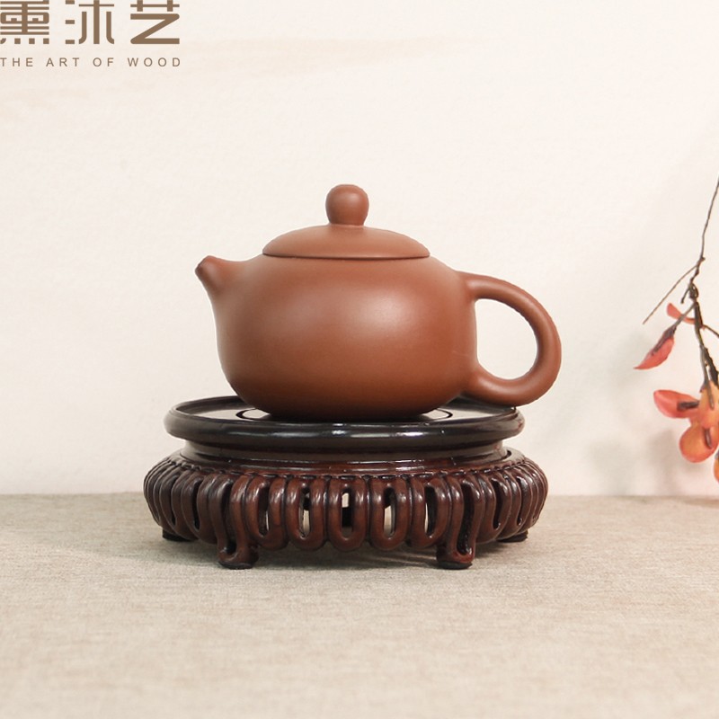 红木茶壶实木底座摆件花瓶底座花盆雕件玉石茶壶简约现代红木底座