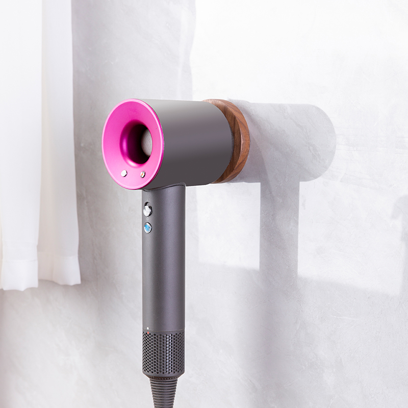 适用於戴森吹风机收纳层架支架壁挂免打孔置物架黑胡桃木美发器挂