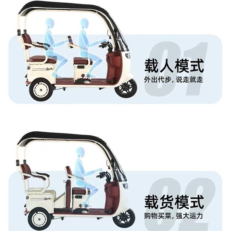 新国标电动三轮车家用接送孩子新款双排一体棚车老年三轮车可上牌