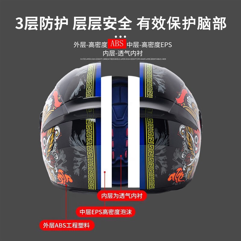 摩托车头盔国潮男女情侣款冬季个性酷机车全盔3c认证川崎毒液帅气
