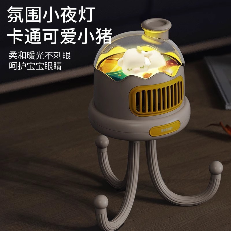 婴儿车风扇手推车八爪鱼USB充电驱蚊摇头儿童宝宝式户外无叶风扇