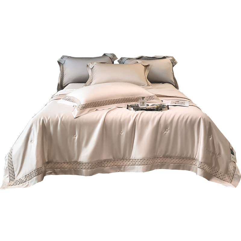 轻奢镂空100支天丝夏凉被四件套冰丝空调被简约纯色夏被可机洗