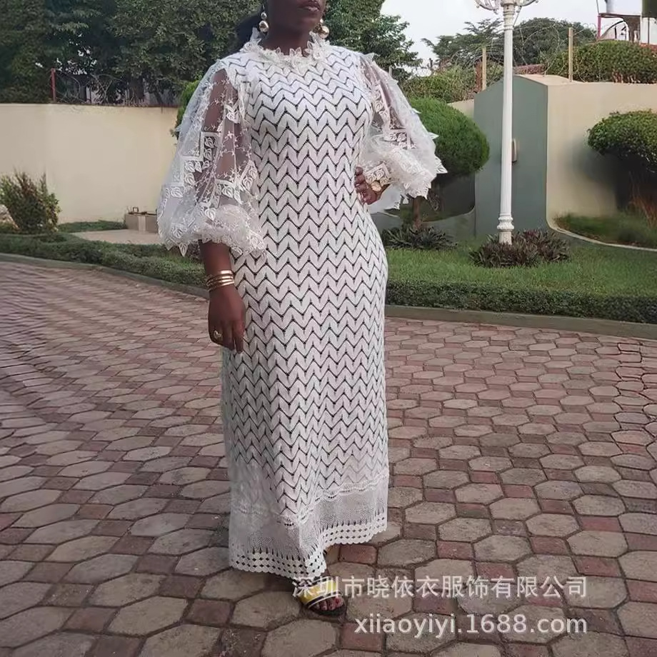 亚马逊跨境欧美外贸新款气质通勤高端蕾丝花边大码女装连衣裙礼服