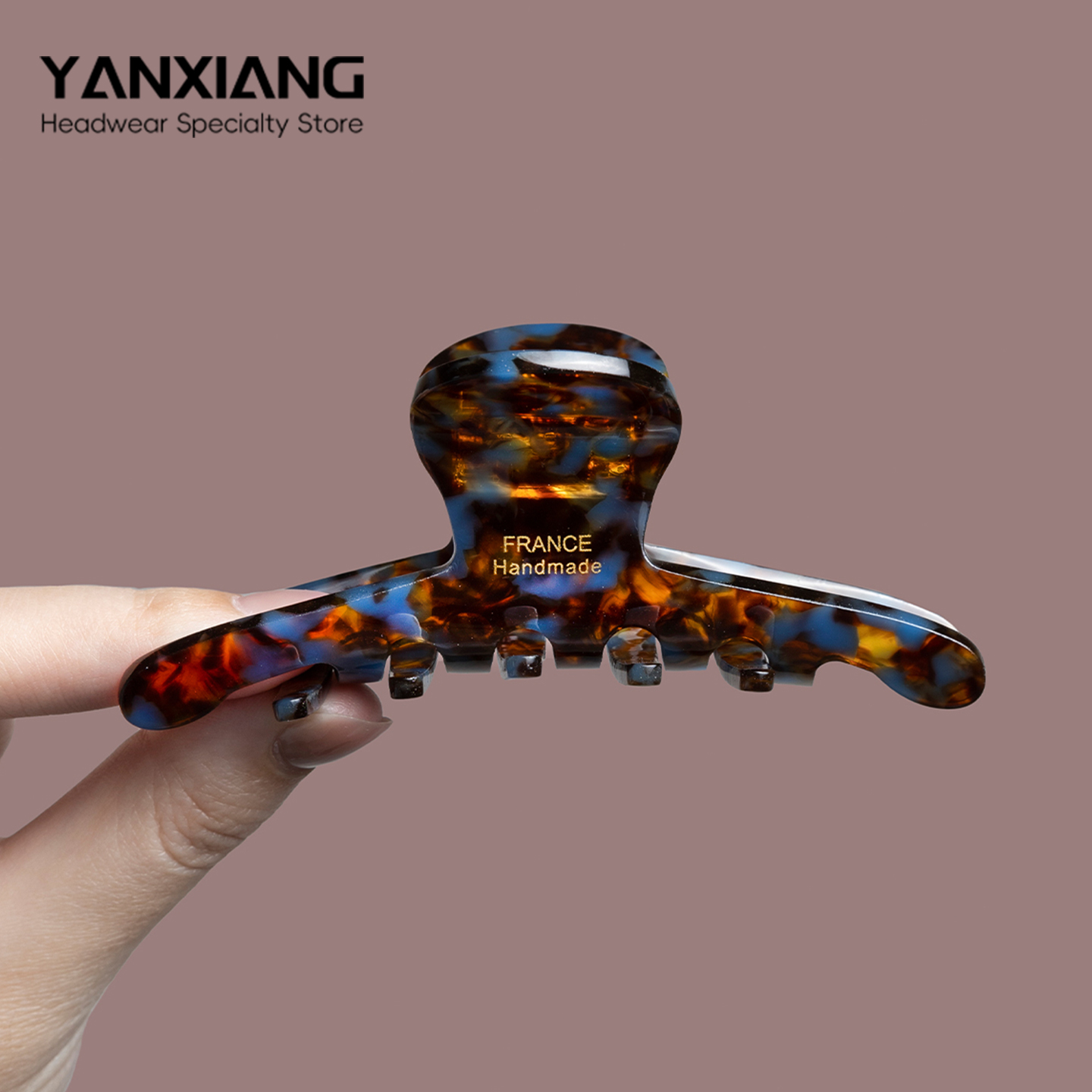 妍象醋酸蓝棕色森系抓夹新款