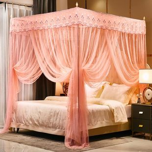 单人双人床架子卧室粗支撑 中国古风蚊帐家用防m尘顶支架落地新款