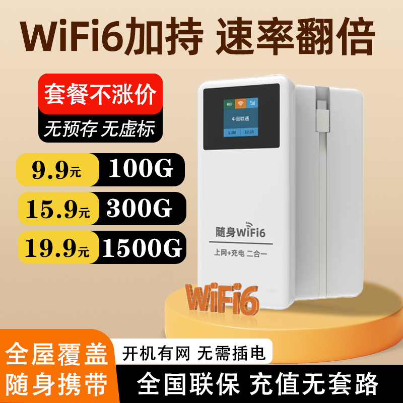 2025新款彩屏随身移动无线wi-fi6无线网络无限速三网全国通用网卡免插卡充电上网二合一便携高速路由器