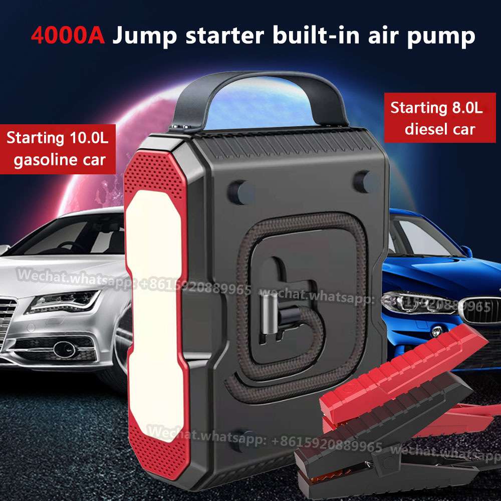 12V Car Jump Starter With Air Compressor Peak 4000A 24000Mah