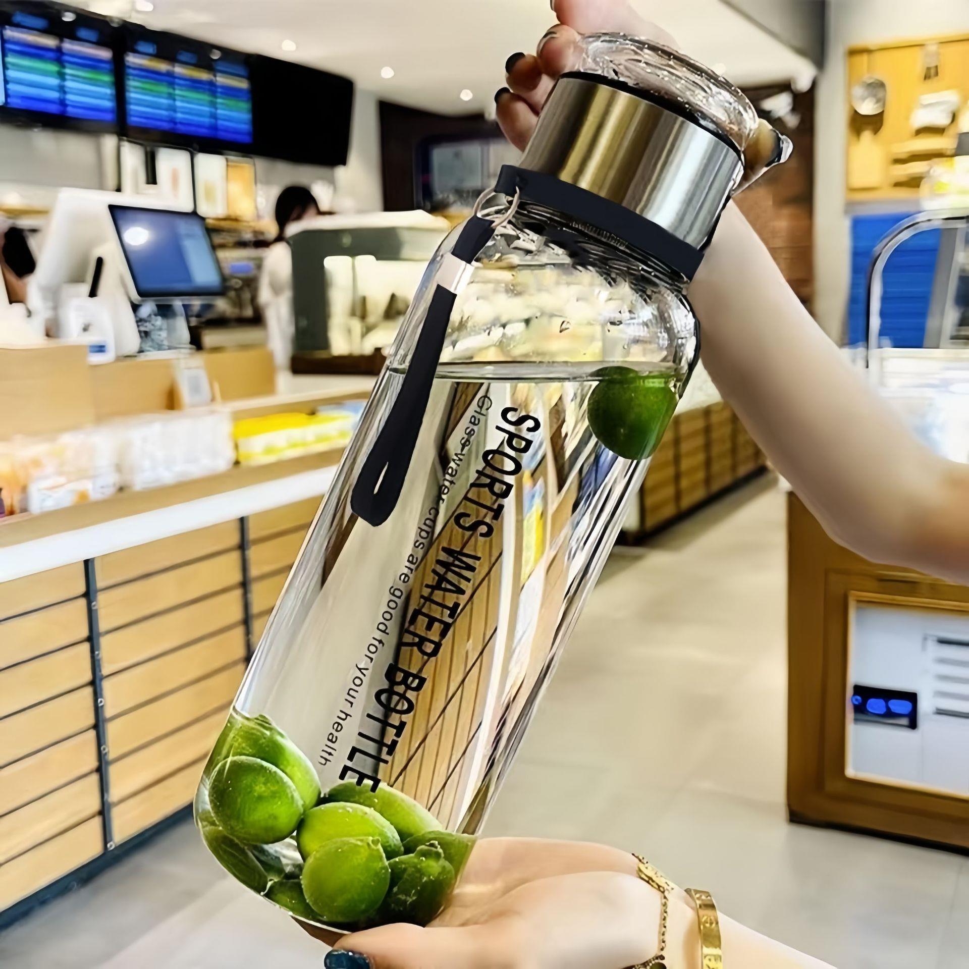 1000ml超大容量玻璃杯茶水分离杯背带式便携水杯高颜值冷水壶简约