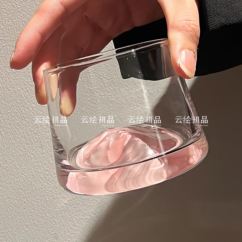 粉色富士山杯创意观山杯玻璃水杯家用女高级感洋酒杯子威士忌酒杯
