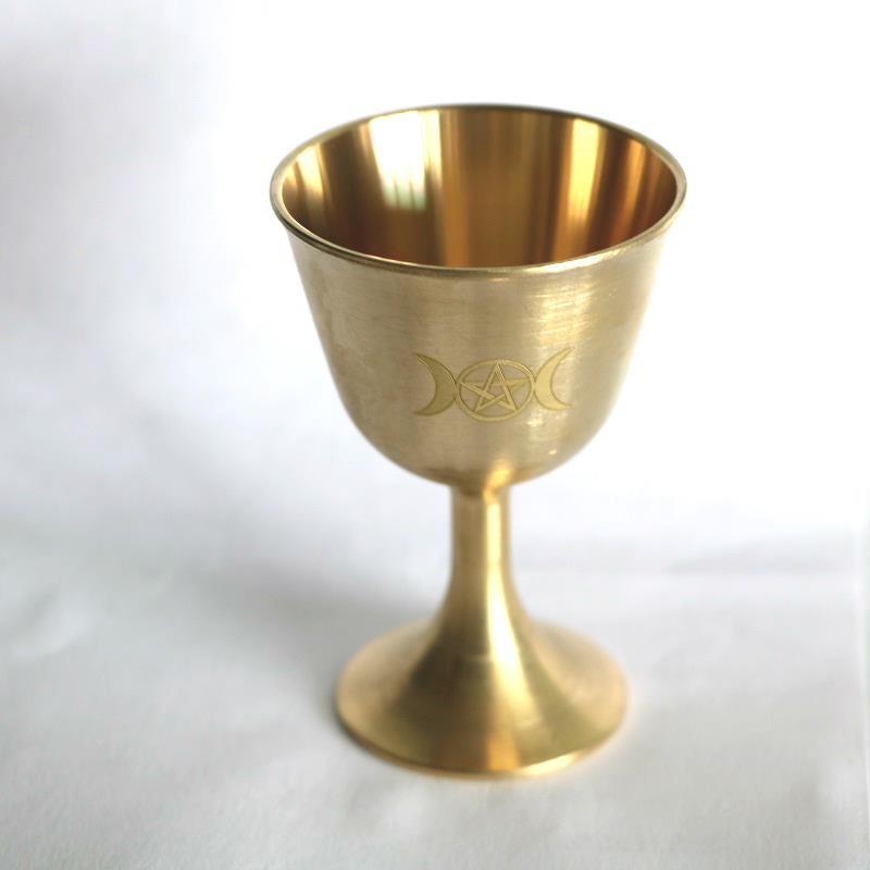 三相月摆件道具金色杯子 圣杯纯铜圣杯黄铜杯周边Altar Cup