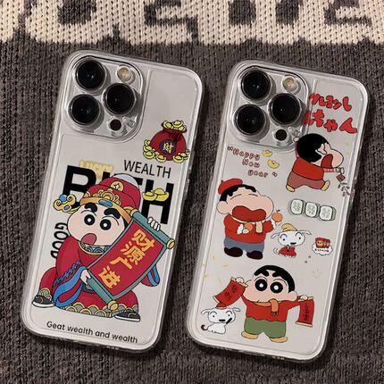 新年发财小新适用苹果iPhone17/16e手机壳新款15promax卡通14半透明13/12mini硅胶男女xs全包xs防摔7/8plus软