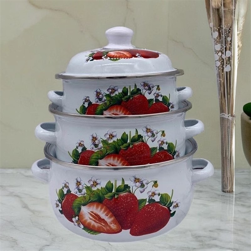 加厚搪瓷锅三件套双耳汤锅家用炖锅平底锅电磁炉煲汤煮面辅食奶锅